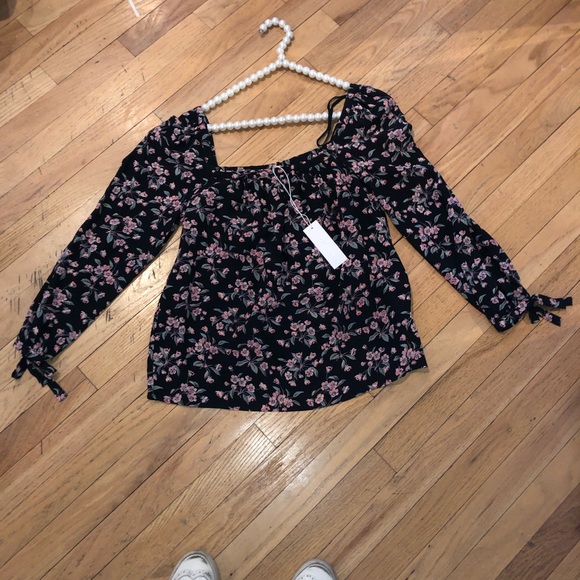 Rebecca Taylor Tops - NWT Rebecca Taylor Black Floral Silk Bow Blouse S